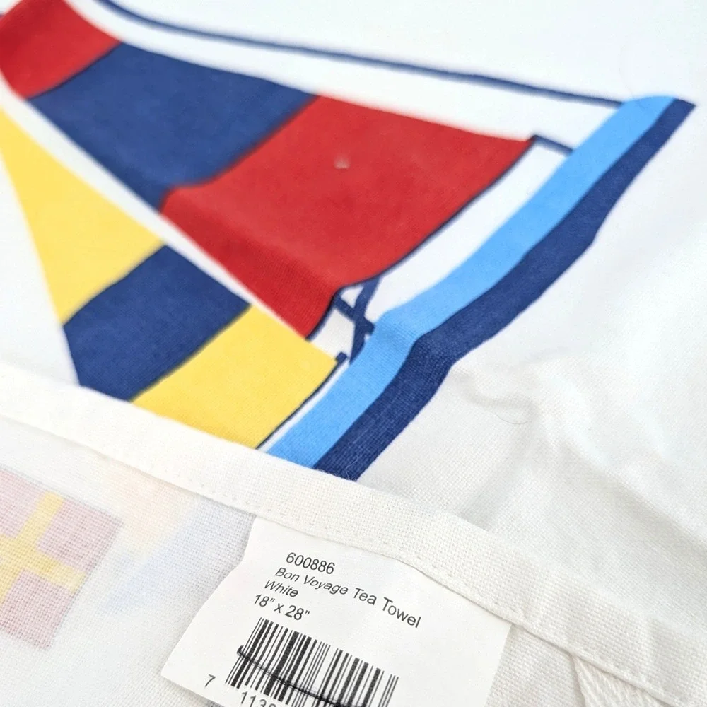 Nautical Sailboat Tea Towels Stonewall Bon Voyage Flags Set of 2 White 18x28